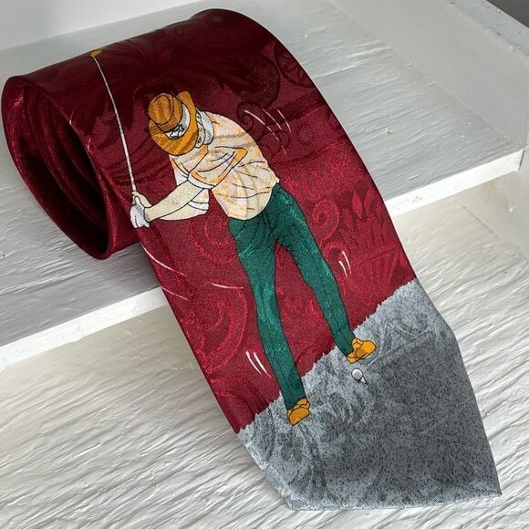 Studio 890 Red Silver Golfer Tie - Picture 1 of 8